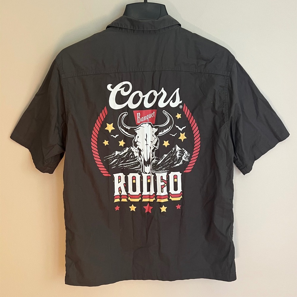 Coors Banquet Rodeo Shirt Men S Black Short Sleeve Button Graphic Western Steer
